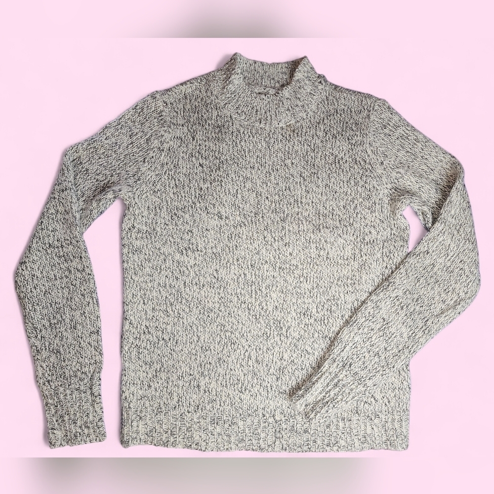 Gray Knitted Mock Neck Pullover Cotton Blend Relaxed Fit Sweater Sz S